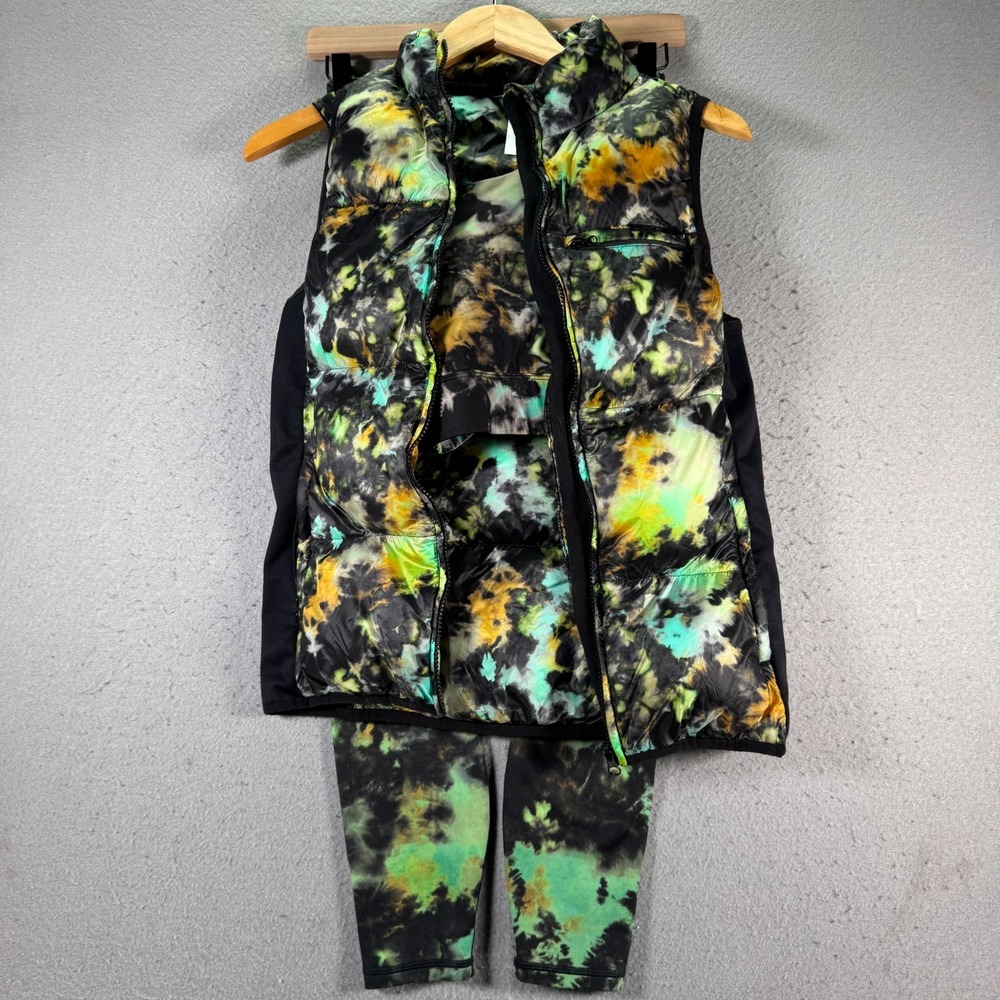 Fabletics Elliot Puffer Vest Tracksuit Set Womens XS Tie Dye AOP Activewear